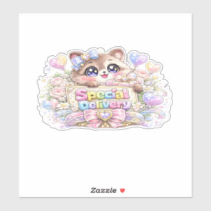 Cute Kawaii Special Delivery Kat Pastel Roze Zakel Sticker