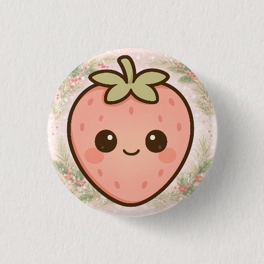 Cute Kawaii Strawberry Button  (Voorkant)