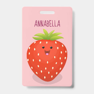 Cute kawaii strawberry cartoon illustration badge