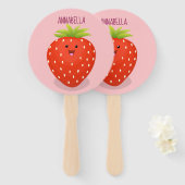 Cute kawaii strawberry cartoon illustration handwaaier (Voorkant en achterkant)
