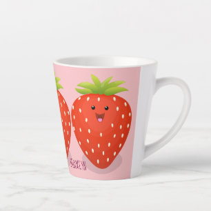 Cute kawaii strawberry cartoon illustration latte mok