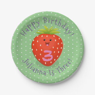 Cute kawaii strawberry cartoon illustration papieren bordje