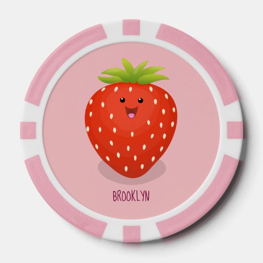 Cute kawaii strawberry cartoon illustration poker chips (Voorkant)