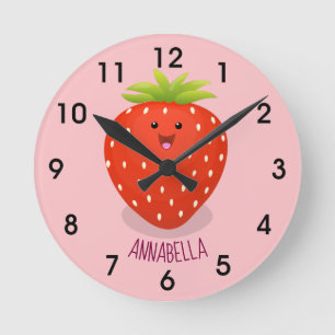 Cute kawaii strawberry cartoon illustration ronde klok