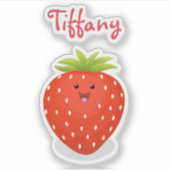 Cute kawaii strawberry cartoon illustration sticker (Voorkant)