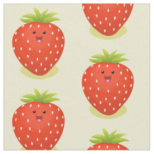 Cute kawaii strawberry cartoon illustration Wrappi Stof