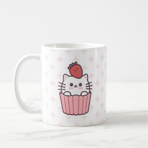 Cute Kawaii Strawberry Cat Cupcake Cartoon Koffiemok