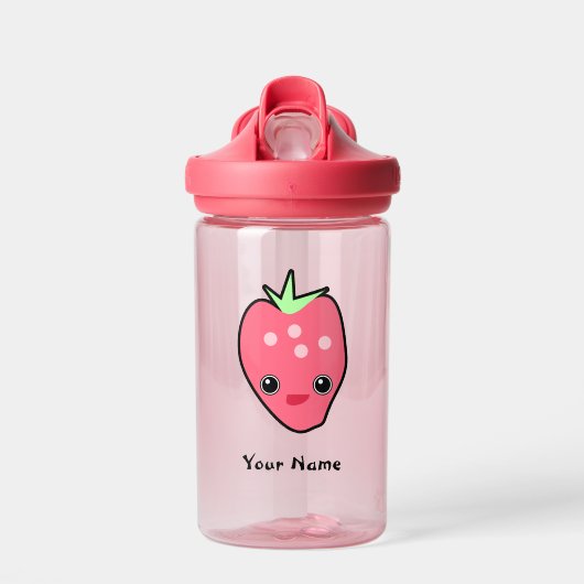 Cute Kawaii Strawberry Clear Pink Kinder monogramm Waterfles (Voorkant)