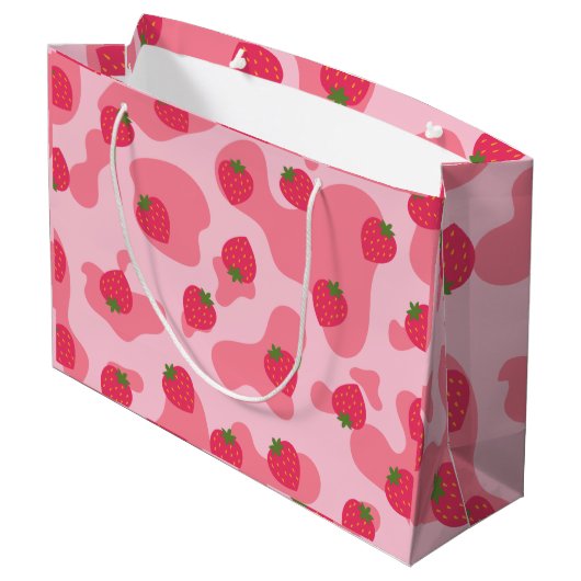 Cute Kawaii Strawberry Koe Pattern Groot Cadeauzakje (Achterkant Gekanteld)
