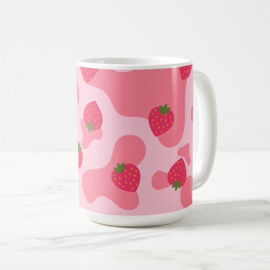 Cute Kawaii Strawberry Koe Pattern Koffiemok (Voorkant rechts)