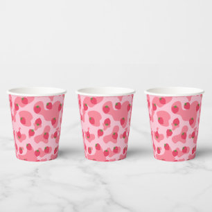 Cute Kawaii Strawberry Koe Pattern Papieren Bekers