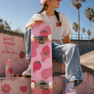 Cute Kawaii Strawberry Koe Pattern Skateboard