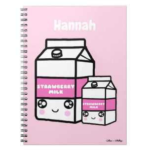 Cute Kawaii Strawberry Milk Duo Dairy Drink Roze Notitieboek
