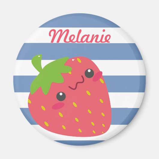 Cute Kawaii Strawberry Striped Personalized Magneet (Voorkant)
