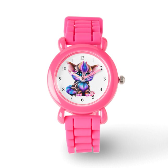 Cute Kawaii Striped Baby Kitten Horloge (Voorkant)