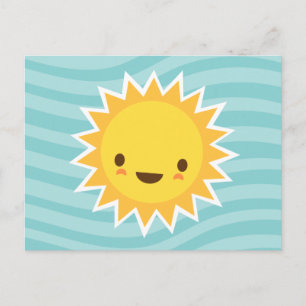 Cute kawaii sun cartoon op blauw briefkaart
