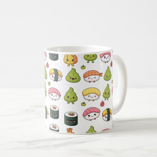 Cute Kawaii Sushi Pattern Coffee Mug (Devant droit)