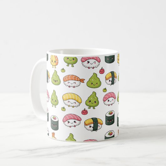 Cute Kawaii Sushi Pattern Coffee Mug (Devant gauche)