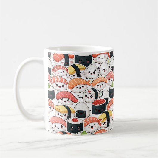 Cute Kawaii Sushi Pattern Coffee Mug | Fun Foodie (Gauche)