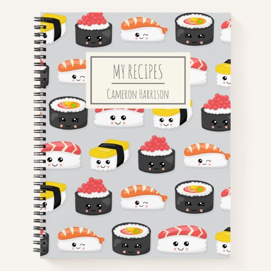 Cute Kawaii Sushi Personalized Kinder Recipe Notitieboek (Voorkant)