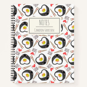 Cute Kawaii Sushi Whimsical Pattern Personalized Notitieboek