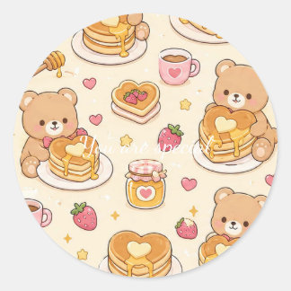 Cute Kawaii Teddy Bear Pancake Pattern Ronde Sticker