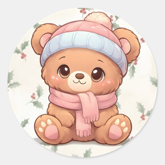 Cute Kawaii Teddy Bear Winter Sticker (Devant)