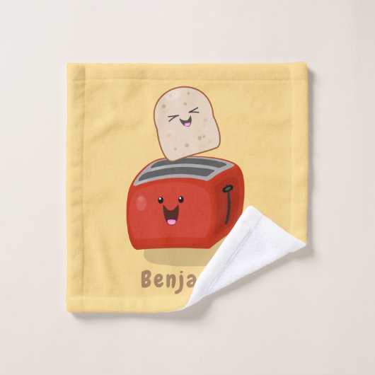 Cute kawaii toast en red toaster cartoon bad handdoek (Wasdoekje)