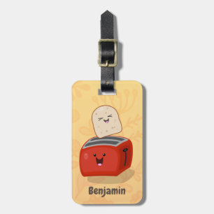 Cute kawaii toast en red toaster cartoon bagagelabel