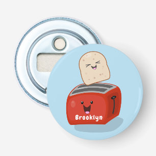 Cute kawaii toast en red toaster cartoon button flesopener