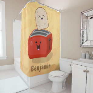 Cute kawaii toast en red toaster cartoon douchegordijn