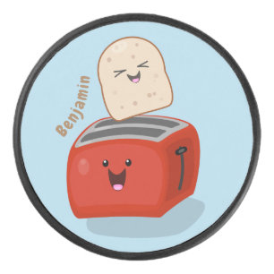 Cute kawaii toast en red toaster cartoon hockey puck