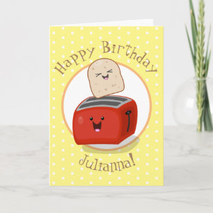 Cute kawaii toast en red toaster cartoon kaart