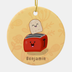 Cute kawaii toast en red toaster cartoon keramisch ornament