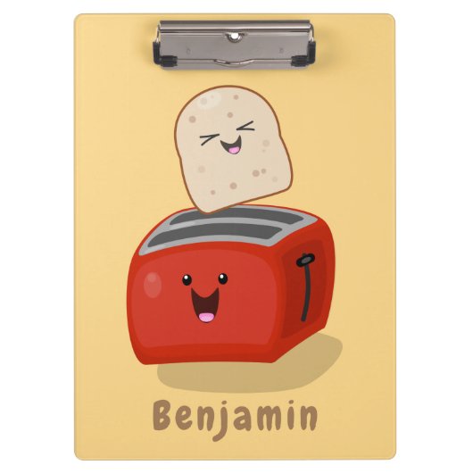 Cute kawaii toast en red toaster cartoon klembord (Voorkant)