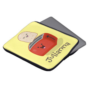 Cute kawaii toast en red toaster cartoon laptop sleeve
