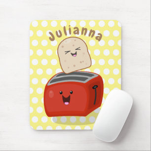 Cute kawaii toast en red toaster cartoon muismat