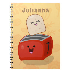 Cute kawaii toast en red toaster cartoon notitieboek