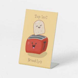 Cute kawaii toast en red toaster cartoon reclamebord met voetstuk