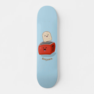 Cute kawaii toast en red toaster cartoon skateboard