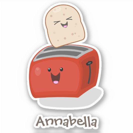 Cute kawaii toast en red toaster cartoon sticker (Voorkant)