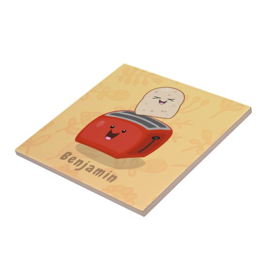 Cute kawaii toast en red toaster cartoon tegeltje (Zijkant)