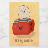 Cute kawaii toast en red toaster cartoon voedselcontainer etiket (Enkel label)