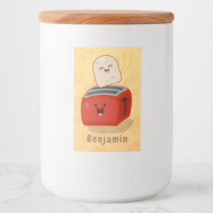 Cute kawaii toast en red toaster cartoon voedselcontainer etiket