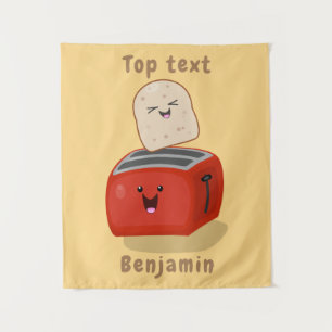 Cute kawaii toast en red toaster cartoon wandkleed
