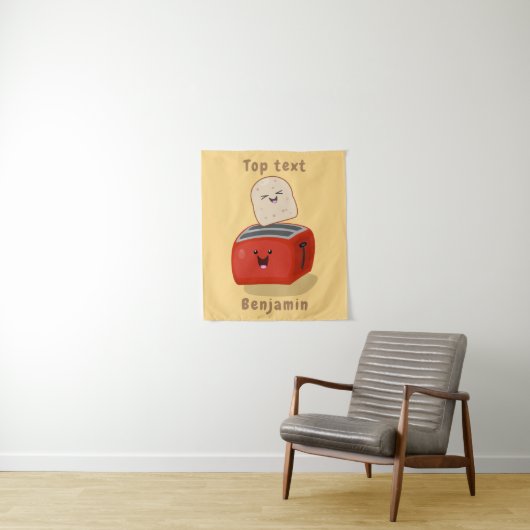 Cute kawaii toast en red toaster cartoon wandkleed (In situ)