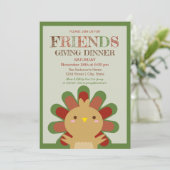 Cute Kawaii Turkey Friendsgiving Dinner Invitation Kaart (Staand voorkant)