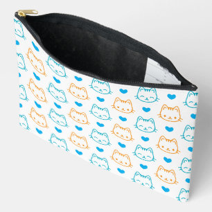 Cute Kawaii Turquoise en Oranje Kattengezichtjes P Etui