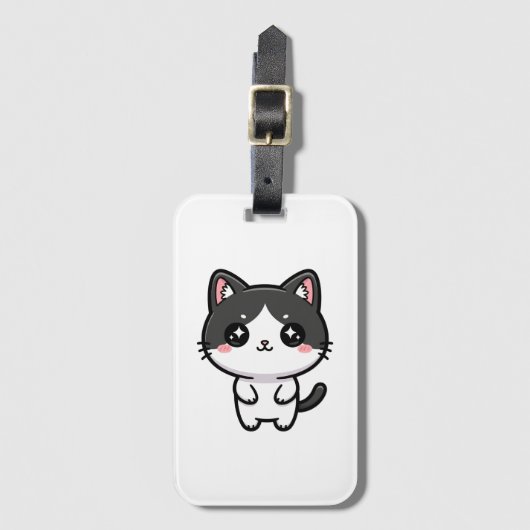 Cute Kawaii Tuxedo Cat Standing Character Bagagelabel (Voorkant (verticaal))