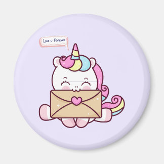 Cute Kawaii Unicorn Love Illustration Magneet